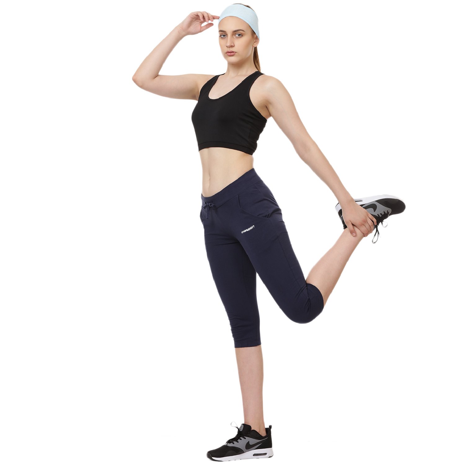 onesport navy slim fit sports capri for women