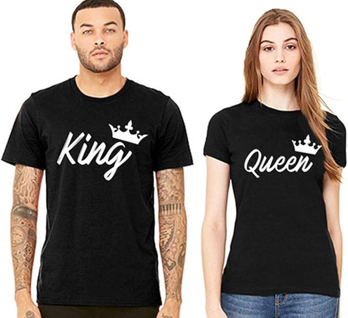 Amazon Co Jp 彼と彼女の手書きのキングとクイーンtシャツのマッチングカップルtシャツ 価格 Us サイズ Queen Large カラー マルチカラー 服 ファッション小物