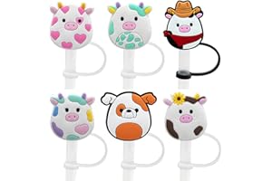 ANUWKS 6pcs Straw Toppers, 10mm Reusable Straw Cover Cap for Stanley Cup 30& 40 Oz Tumblers, Cute Cow Drinking Straw Covers, Anti-dust Silicone Straw Covers for Stanley Cup Accessories