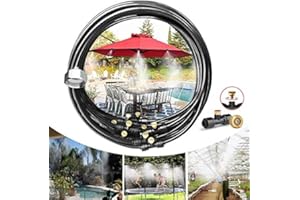 LANDGARDEN Misting Cooling System, Pre-Assembled Misting Kit,33FT (10M) Misting Line + 10 Brass Mist Nozzles + a Brass Adapter(3/4") Outdoor Mister for Patio Garden Greenhouse Trampoline Sprinkle