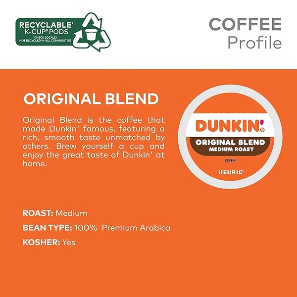 DUNKIN’ ORIGINAL BLEND MEDIUM ROAST COFFEE, 22 KEURIG K-CUP PODS
