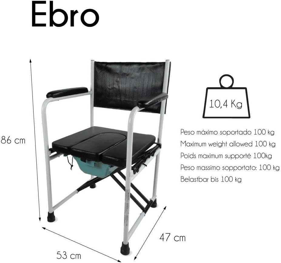 Mobiclinic®, Toilet Chair, Foldable, Ebro, with Armrests, Padded Seat, Removable Bucket and Lid, Non-Slip End Caps - Image 3