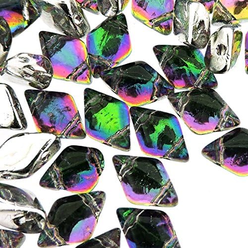 Czech Glass GemDuo Beads, 2-Hole Diamond Shaped Beads 5x8mm, 10 Grams, Backlit Spectrum