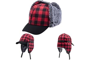 HUNTERBEE Winter Buffalo Plaid Trapper Hat Hunting hat Sherpa Ear Flaps Hunter Cap Black and Red