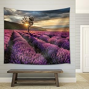 Stunning Landscape with Lavender Field at Sunrise - Fabric Wall Tapestry Home Decor - 51x60 inches