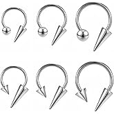CHARMONLINE 16G Spike Septum Rings Horseshoe Nose Rings 316L Stainless Steel Daith Helix Tragus Cartilage Earrings Hoop Rook Lobe Lip Piercing for Women Men (Round 6)