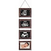 Vittqsuier 4-in-1 Sonogram Picture Frame, Display Pregnancy Keepsake Album for Pregnancy Announcements, Gender Reveal and Newborn Photos, Perfect Nursery Decor, First Time Mom Gifts, Brown