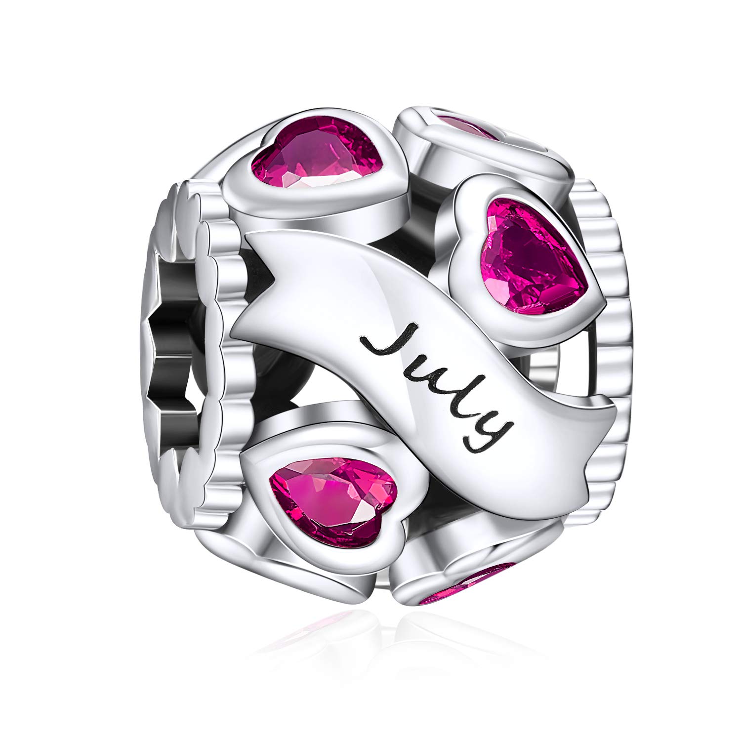NINGAN Birthstone Charms for Bracelets-925 Sterling Silver Openwork Bead Charms, Love Heart Charms for Bracelets and Necklaces, Happy Birthday Gifts for Women Girls (July)