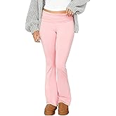 Qmlyev Fold Over Flare Leggings for Women Low Rise Stretch Bell Bottom Yoga Pants Teen Girls Cute Wide Leg Lounge Sweatpants