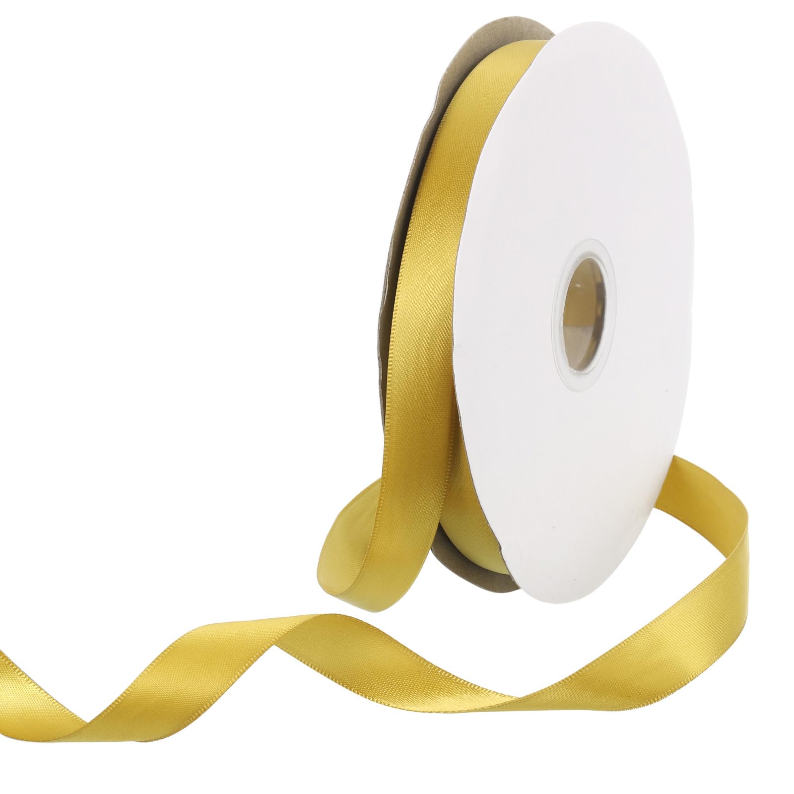 Rebower 15mm Satin Ribbon 46m Thick Double Face Grosgrain Silk Ribbon, [for Gift Wrapping, Hair Bows, Wedding, Cake, Flower] - 50 Yard/150ft/ Gold Yellow