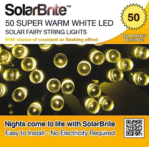 Solar Brite Deluxe Solar Fairy Lights 50LED Decorative String, Choice of Light Effect. Ideal for Trees, Gardens, Parties & More. … (Warm White)