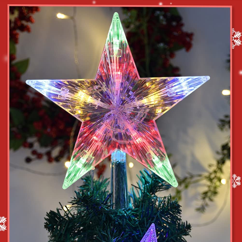 Christmas Tree Topper Star Colourful Christmas Tree Star with 10 LED Lights,Light Up Xmas Tree Topper Christmas Tree Decorations for Home Tree Decor(16x18cm)