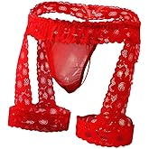 Oludkeph Men's Lingerie Panties Lace Tirm Bulge Pouch G-String Thongs Underwear with Garter