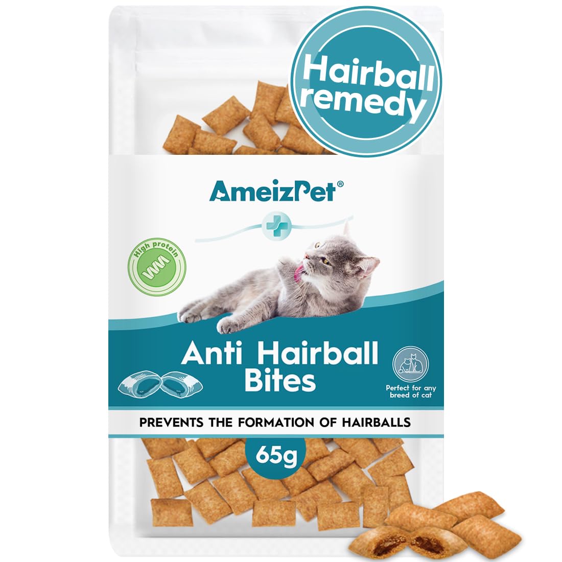 AmeizPet Anti Hairball Treats, Hairball Remedy For Cats, Cat Biscuits Hairballs Treatment - Crunchy Hairballs Cat Biscuits 65 g (2.3 oz)