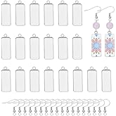 UNICRAFTALE Earring Hooks with Pendant Trays - 30 Sets Stainless Steel Bezels and Hooks - 10x25mm Rectangle Trays for DIY Dangle Earring Making Kit