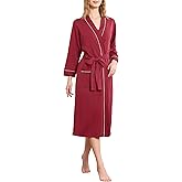 HEARTNICE Womens 100% Cotton Robe, Soft Kimono Spa Long Bathrobe Lightweight Loungewear(Burgundy, 2XL