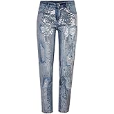 RSBFK Women's High Waisted Jeans Baggy Metallic Glitter Straight Leg Ripped Denim Pants
