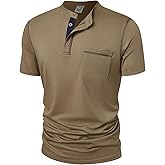 Hardaddy Men's Short Sleeve Henley Shirts Casual Summer Lightweight Button Henley Solid T-Shirt Tops