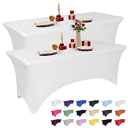 2 Pack 6 Feet White Spandex Tablecloth for