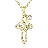 JIYVY32 Cross Necklaces for Women, 14K Gold Cross Jewelry with Birthstone Pendant, Valentines Day Birthday Gifts for Her, 18+2 Inch Chain