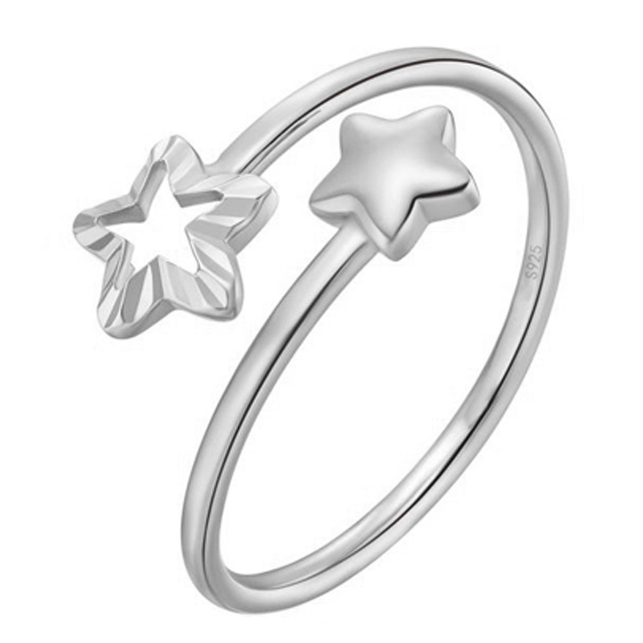 YIXUYU Women's Adjustable Ring Shape of 2 Stars 925 Sterling Silver White Gold Plated Size L 1/2-P 1/2