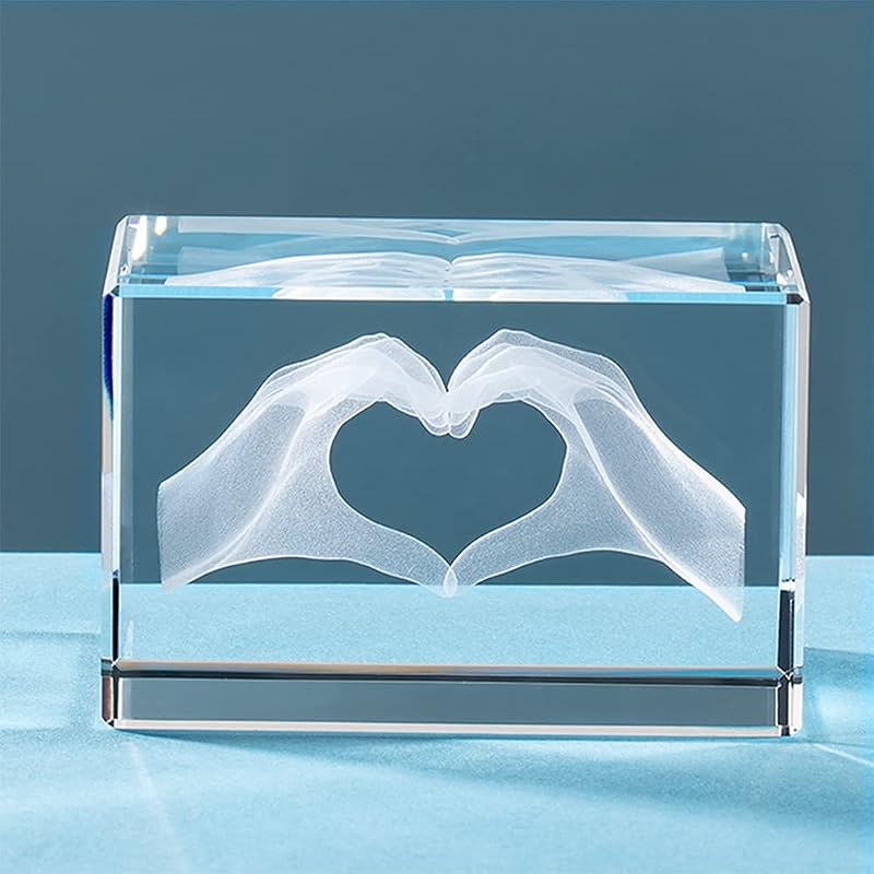 ERWEI Crystal Gifts Engraved Two Hands Form a Heart Cube Glass Keepsake