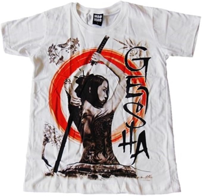 Amazon ノーブランド品 Tシャツｓサイズ Geishaタトゥーデザイン 半袖 白地 Tシャツ カットソー 通販