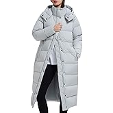 IUK Women's 800FP Long Down Puffer Coat with Cinched Waist, Water-Resistant Winter Jacket with Removable Hood for Outdoor