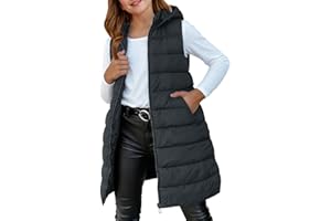 Youth Girls Long Hooded Puffer Vest Lightweight Quilted Sleeveless Jackets Teen Kids Soft Zip up Down Outwear Vest