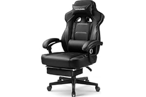 LUCKRACER Gaming Chair, Video Game Chairs Gaming Computer Chair with Footrest 350Lb Heavy Duty Gaming Chair Ergonomic Office Chair Lumbar Support for Adults, High Back, Swivel Seat, Recliner(Black)