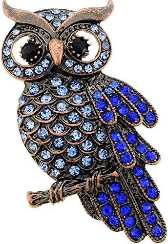 Vintage style Sapphire Owl Bird Pin Brooch