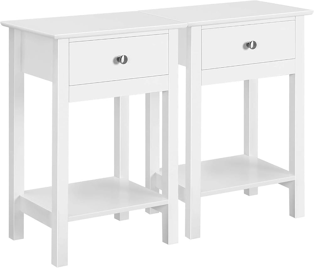 Yaheetech White Bedside Tables Set of 2 with Drawer Open Shelf 40x30x61 cm