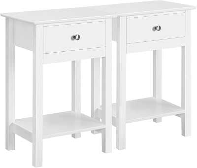 Yaheetech White Bedside Tables Set of 2 with Drawer Open Shelf 40x30x61 cm