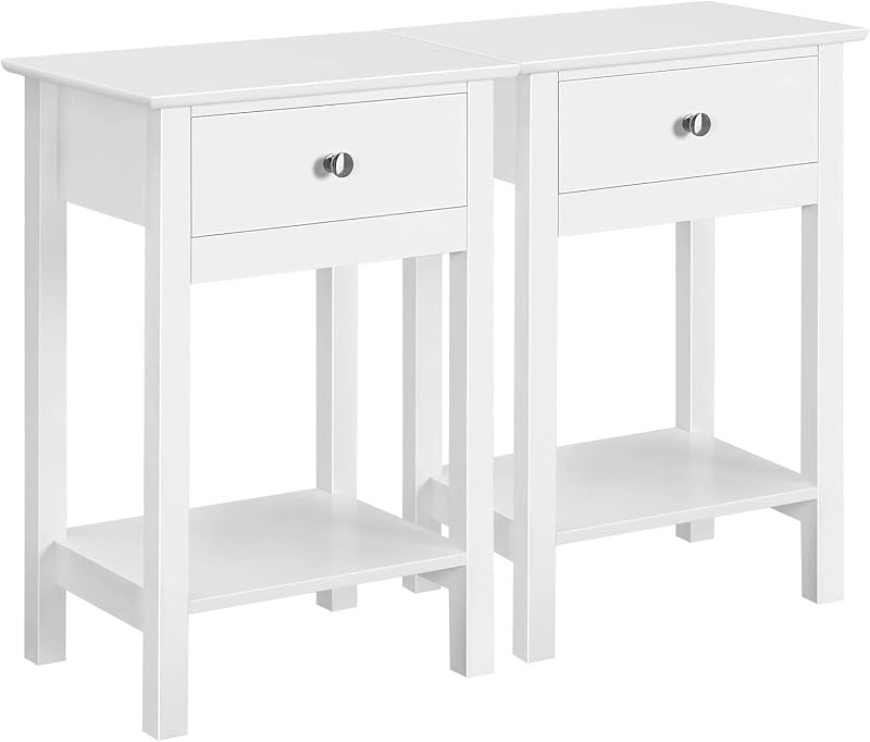 Yaheetech White Bedside Tables Set of 2 with Drawer Open Shelf 40x30x61 cm