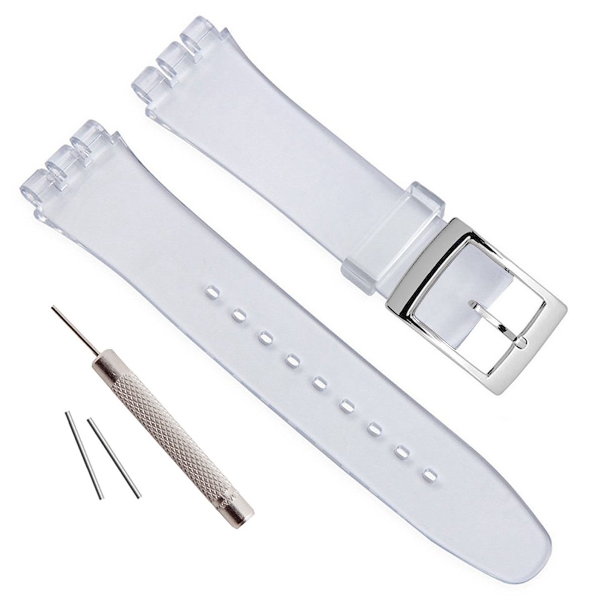 Silver Plated Stainless Steel Buckle Waterproof Silicone Rubber Watch Strap Watch Band (19mm, Lucency)