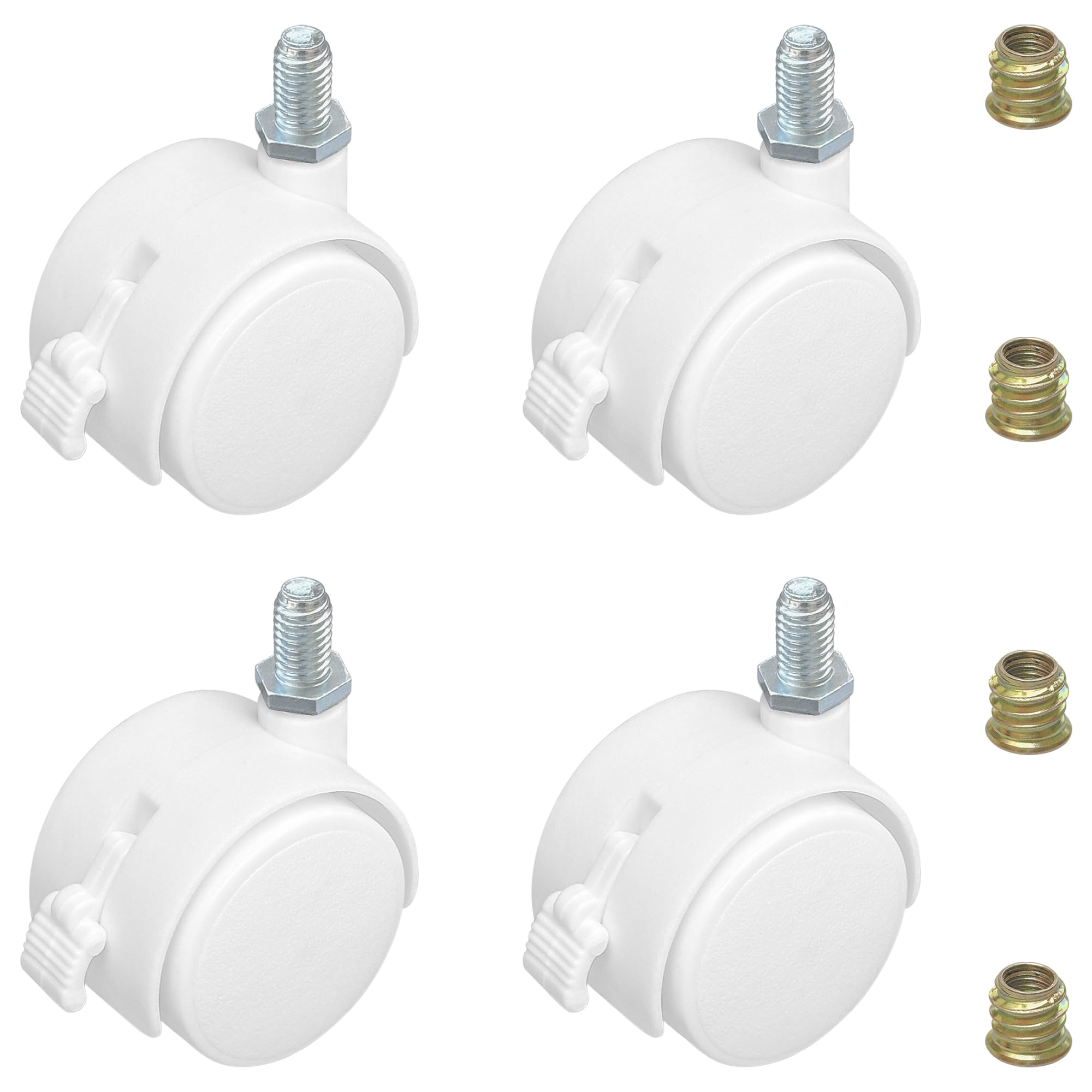4 PCS Swivel Universal Casters Wheels with Brakes,Furniture Castor (White)