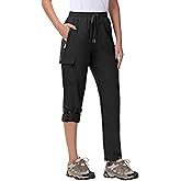 MIVEI Women's Hiking Cargo Pants Quick Dry Lightweight Water Resistant UPF 50 Travel Athletic Pants with Zipper Pockets Black
