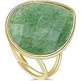 LDADAN Crystal Ring for Women, Natural Rose Quartz Green Fluorite Ring for Her, Teardrop Shape Gemstone Ring, Handmade rose quartz Jewelry Adjustable Ring.