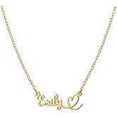 Ldurian Custom Name Necklace for Women, Personalized Heart Name Pendant, 14K Gold Plated Stainless Steels Chain jewelry Gift for Brithday Anniversary