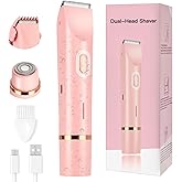 Women's Bikini Trimmer, 2-in-1 Electric Shaver for Bikini Line, Legs, Underarms, Face - Waterproof Women's Electric Shaver for Sensitive Skin, USB Rechargeable (Pink)