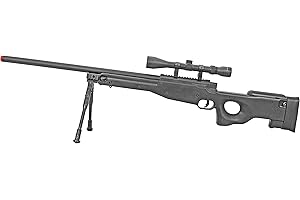 BBTac Airsoft Sniper Rifle Bolt Action Gun Full Metal Spring Loaded with Scope and Bipod High FPS, Black, 30