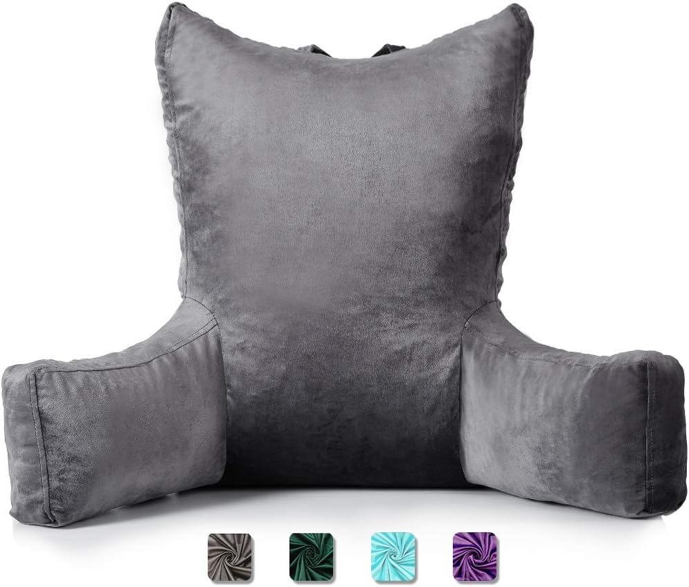 Neustern Updated Reading Pillows with Enlarged Support Arms - Removable Backrest Cover with Pockets, Comfy Bed Rest Pillows for Bed Back Support (22 inches high) - Ideal for Adults/Teen/Kids (Grey): Home & Kitchen