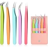 5pcs Eyelash Extension Tweezers High Precision,Straight and Curved Volume Lash Tweezers for Extensions,lash tweezers for eyelash extensions, Crafting, Girls Women Beginners