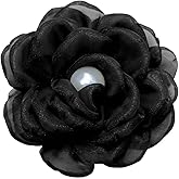 Lady Camellia Flower Brooch Pin for Women Girls Elegant Fabric Shell Pearl Hat and Hair Clips Brooches Lapel Pins Cocktail Tea Party Costume Dress Accessories Wedding Holiday Jewelry Gift