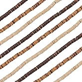 SUNNYCLUE 1 Box 750Pcs 6 Strands 3 Colors Flat Round Wooden Beads Coconut Bead Bulk White Brown Natural Wood Loose Spacer Mini Bead Strands for Jewelry Making Bracelets Necklace DIY Crafts Accessories