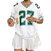 Jersey Shirts for Women Y2k Graphic Tees V Neck Baggy Streetwear Number Oversized T Shirt Summer Tops