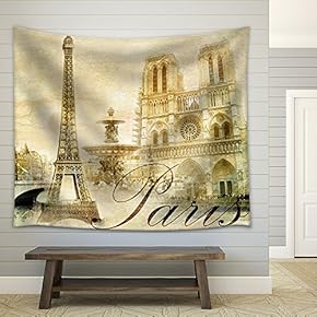 Amazing Paris - Vintage Clipart - Fabric Wall Tapestry Home Decor - 51x60 inches