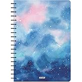 SIIXU Star Rover Journal, Spiral Color Notebook for Record/Idea/Meeting, Lined Paper, Cute Beautiful Design, 136 Pages, Large, Light Blue, Lay Flat