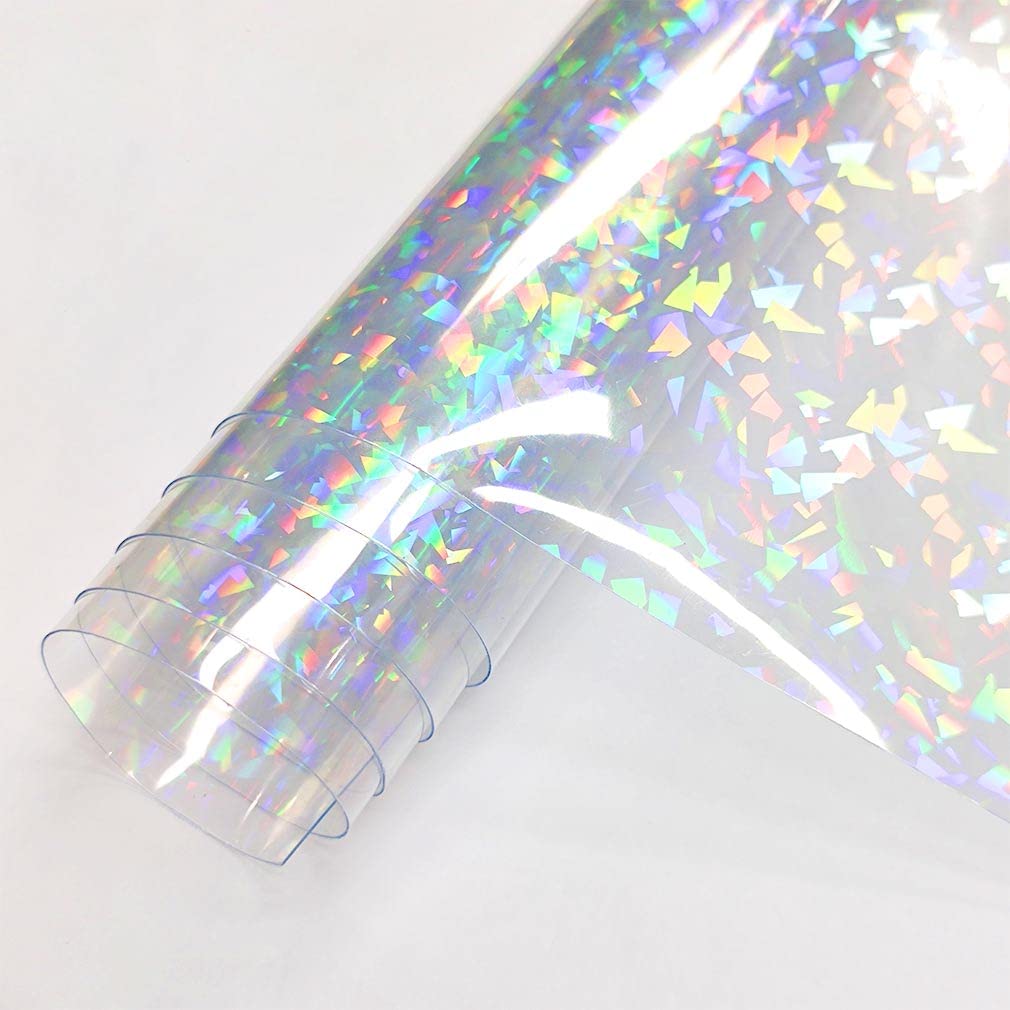 Photo 1 of 12x53 Inch Iridescent Gem Patterns Clear Film Laser Mirror Rainbow Transparent PVC Waterproof Vinyl for Sewing Crafts Decoration