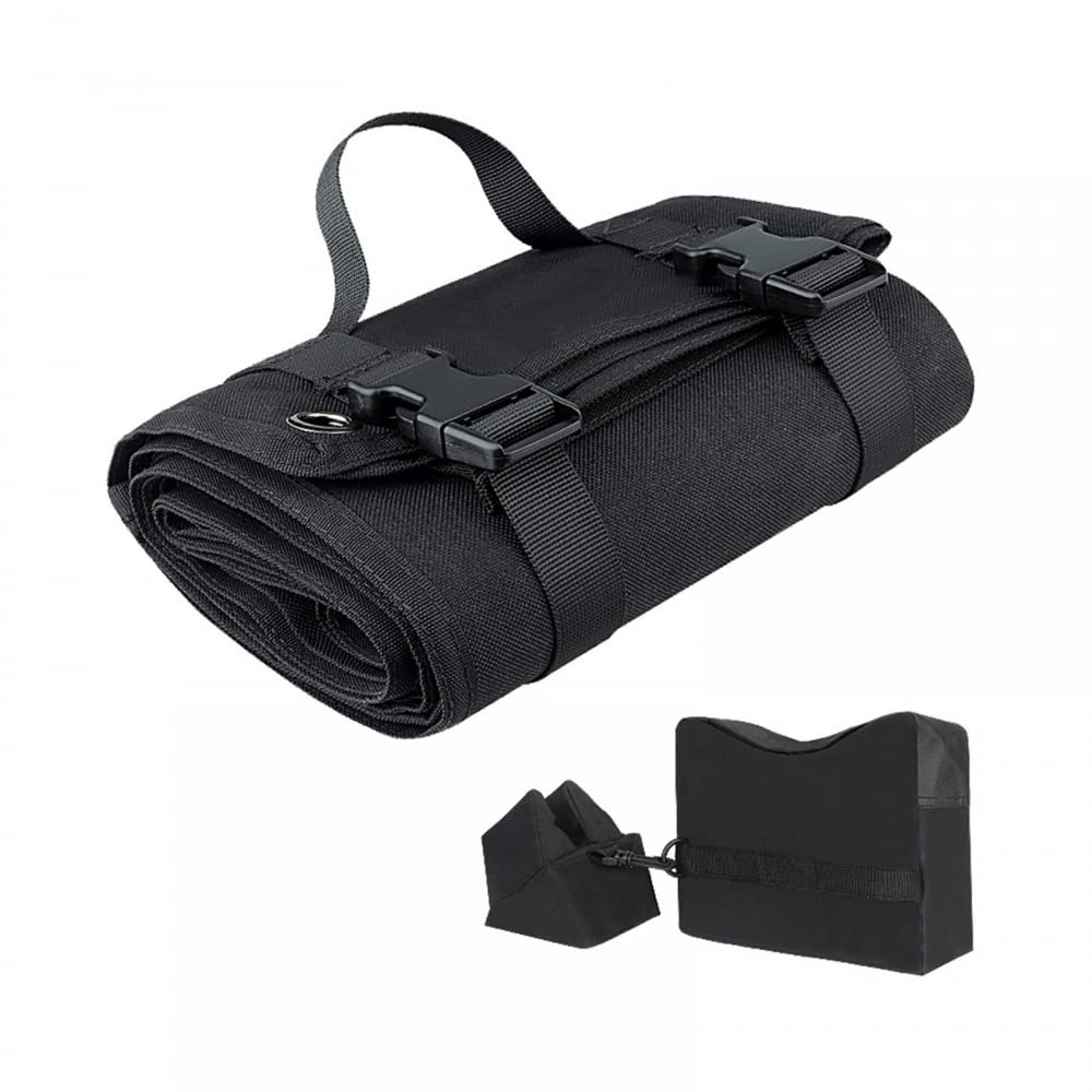 DONGKER Tactical Shooting Mat,Foldable Hunting Mat Waterproof Non-Slip Non-Padded Rifle Rest Bag W/Front Rear Support Sandbags for Outdoor Hunting Shooting Training
